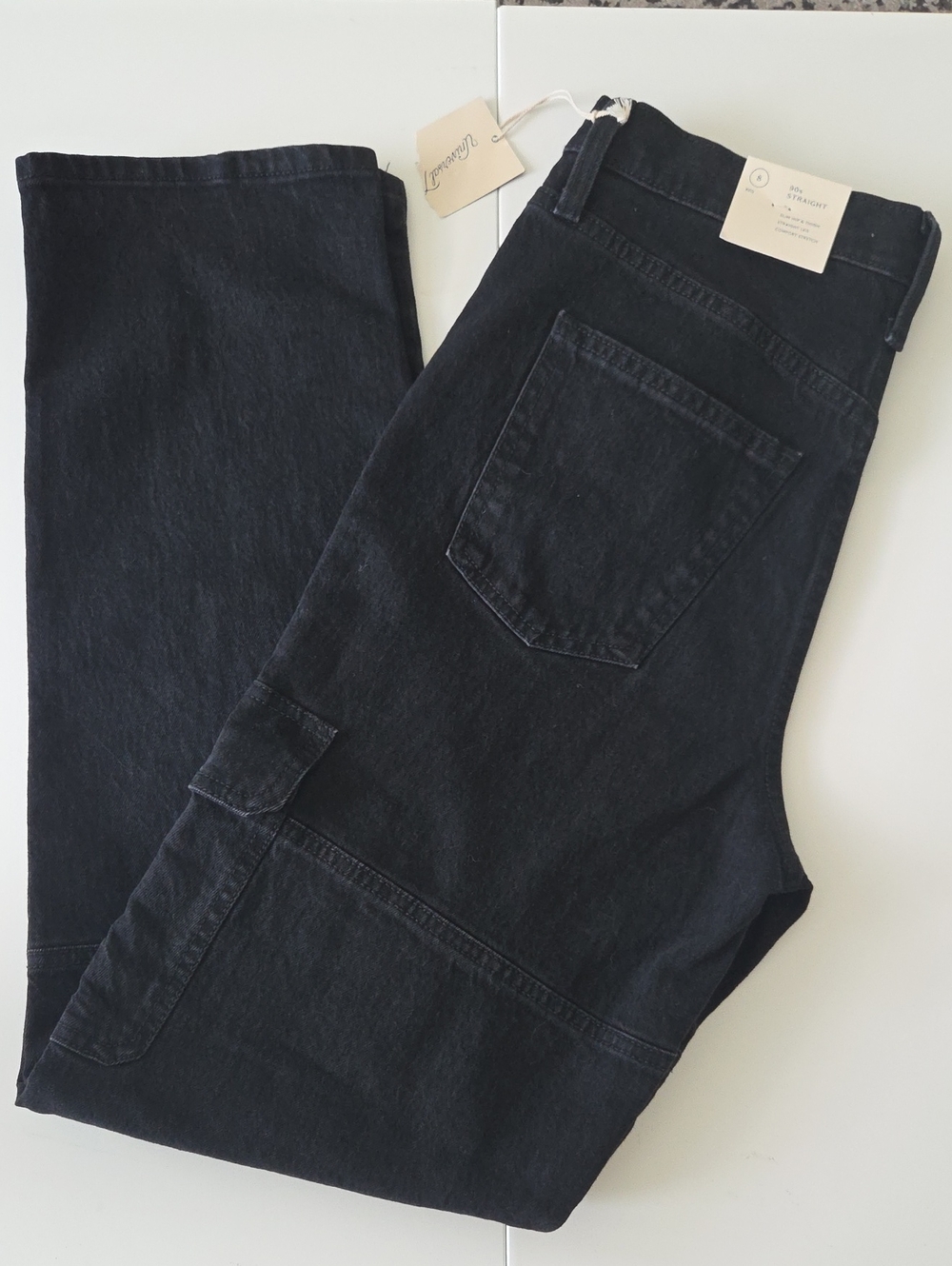 New Universal Thread Women's High-Rise 90 Straight Cargo Jeans - Black Sz 8